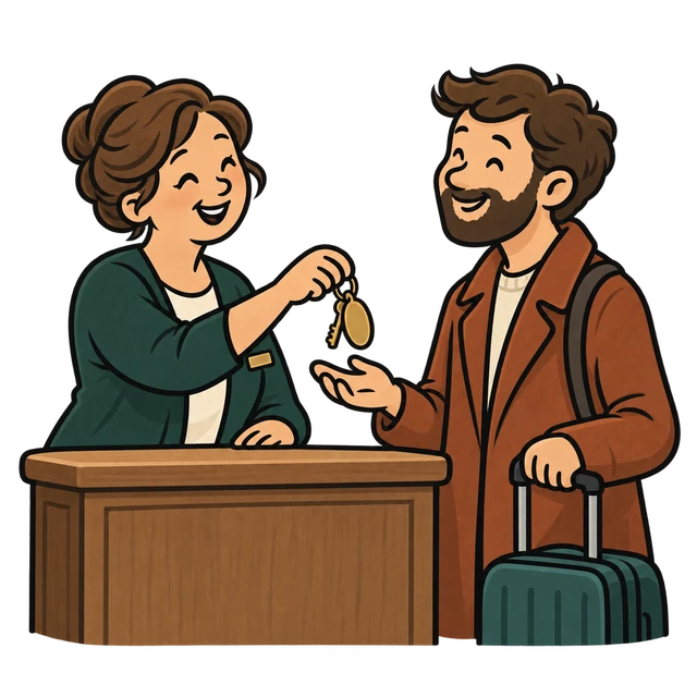 A hotel owner welcoming a guest